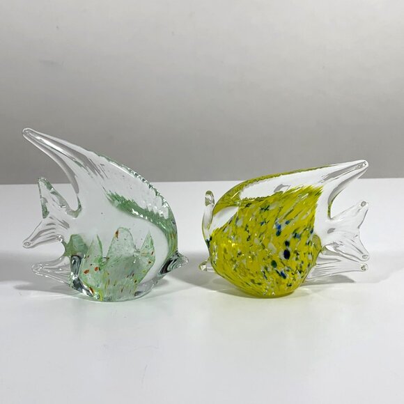 Set Of 2 Glass Angel Fish Figurines Paperweights Art Glass Decor Sculptures - Picture 2 of 11